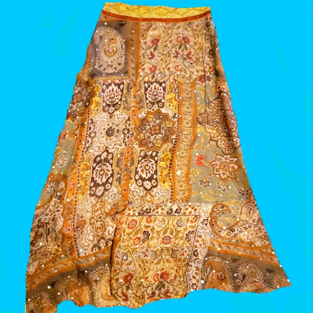 Silk lined boho midi skirt